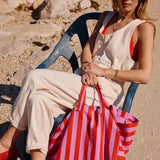 Jetzt im Löffelhase erhältlich: ROSE IN APRIL Einkaufstasche, Handtasche Damen, Tasche, Strandtasche, Shopper, Strandtasche, Damentasche  «streifen orchidee tomate», 34x50x62cm