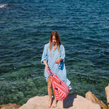 Jetzt im Löffelhase erhältlich: ROSE IN APRIL Einkaufstasche, Handtasche Damen, Tasche, Strandtasche, Shopper, Strandtasche, Damentasche  «streifen orchidee tomate», 34x50x62cm