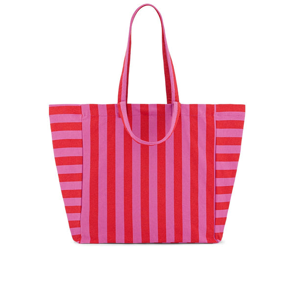 Jetzt im Löffelhase erhältlich: ROSE IN APRIL Einkaufstasche, Handtasche Damen, Tasche, Strandtasche, Shopper, Strandtasche, Damentasche  «streifen orchidee tomate», 34x50x62cm