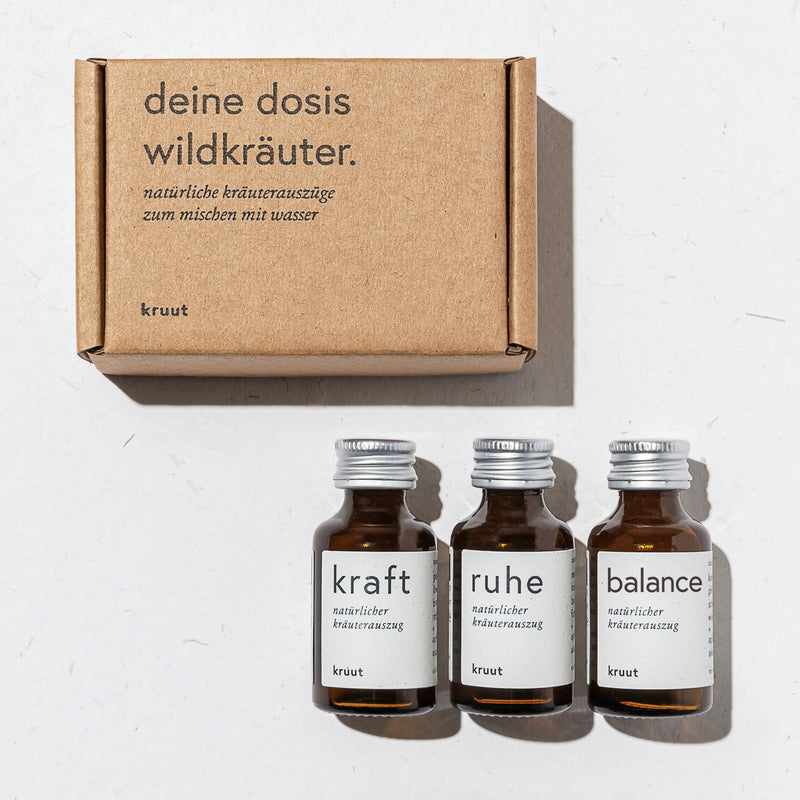 Jetzt im Löffelhase erhältlich: KRUUT | kraeutertinktur kraft ruhe balance  bio, 3x15 ml